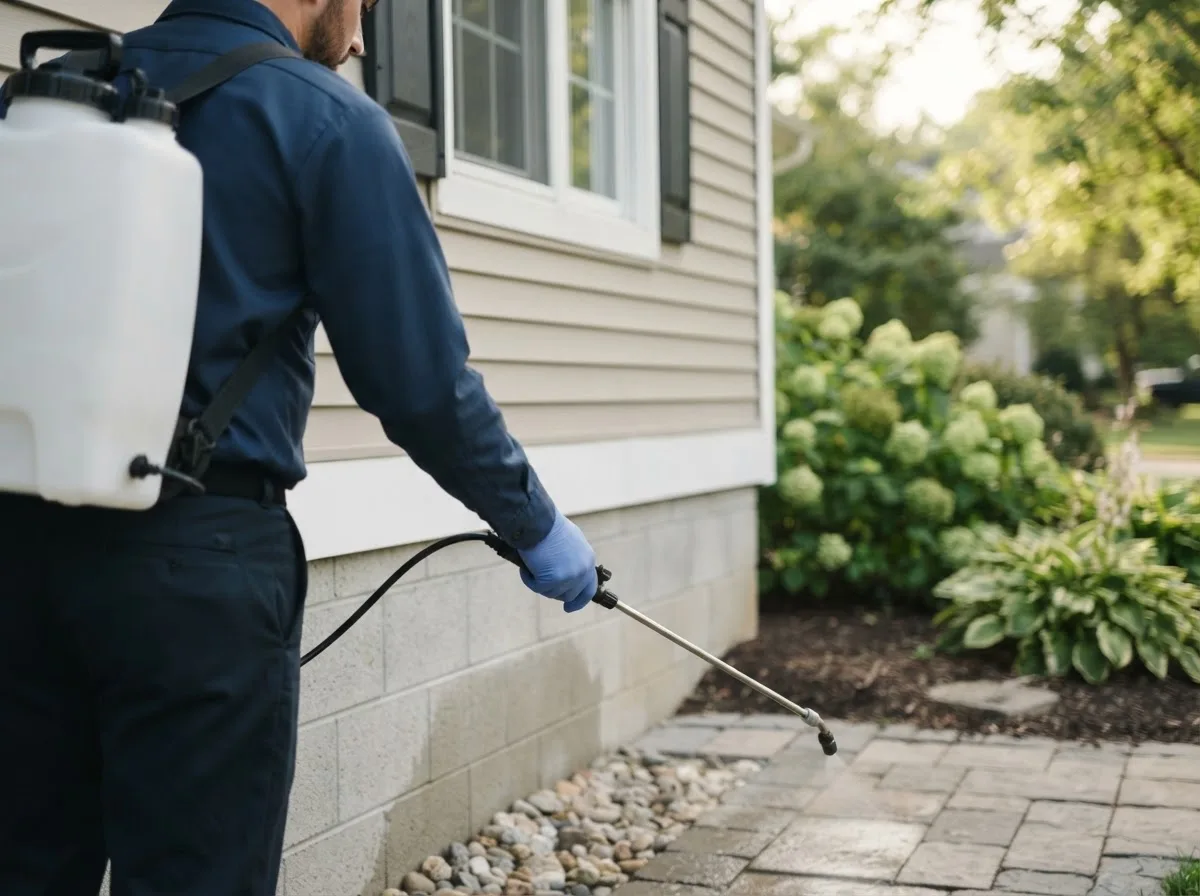 Pest control technician inspecting a home in Bridgewater, NY